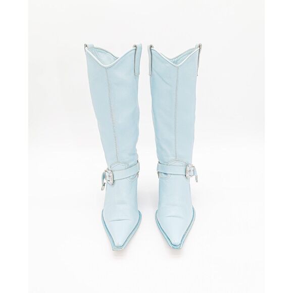 Vintage Western Leather Boots EU 38 Cowboy Boots Mid Calf Pointed Toe - Picture 2 of 8